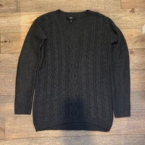 Oversized Charcoal V-Neck Cable Knit Sweater Women's XS